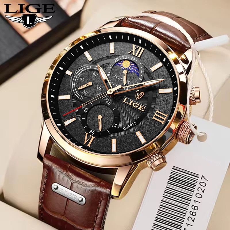 Męskie zegarki LIGE Top marka  – Suede Strap Watch recenzja i cena