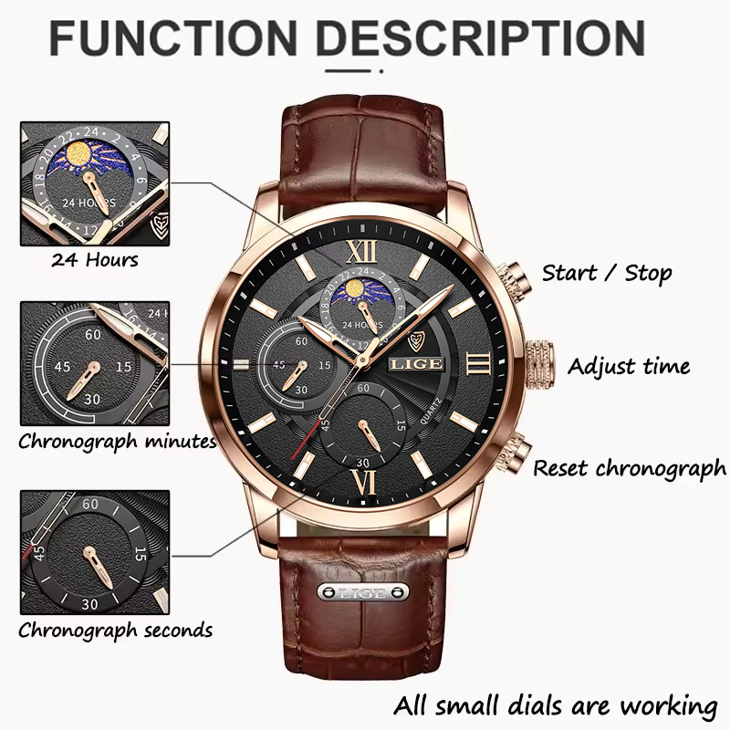 Męskie zegarki LIGE Top marka  – Suede Strap Watch recenzja i cena